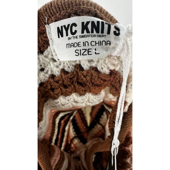 NYC Knits Cropped Striped Sweater Size L Brown Pink Black Retro Knit Top - Picture 4 of 5
